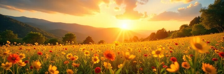 Golden Hour Landscape Vibrant Summer Scenery, Idyllic Travel Vacation Photography