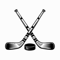 Two crossed hockey sticks and a puck Image Vector Isolated on white Background.