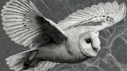  Owl spread wings, eyes open, flying