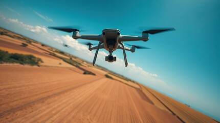 Naklejka premium Drone flies over open agricultural land