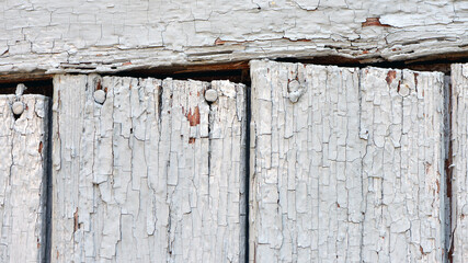 Old Shabby Wooden Planks with cracked gray Paint. wooden, retro, vintage background. old cracked paint on wooden boards. close-up, macro photo. cracks, rough, old paint peeling off