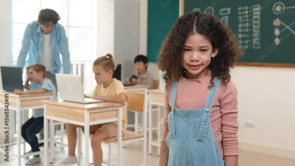 Poster caucasian energetic girl looking at camera while friend studying about writing engineering code or c