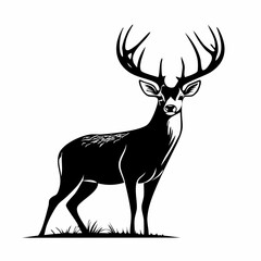 Majestic Whitetail Deer Buck Silhouette vector image isolated on white background.