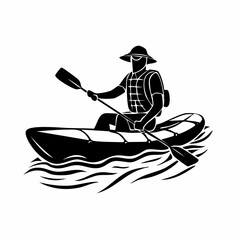 Rafting Adventure Silhouette Image vector isolated on white background.