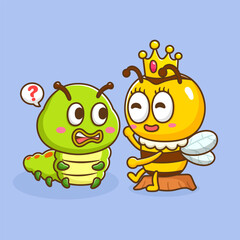 illustration of cute cartoon caterpillar with queen bee