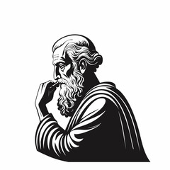 Stoic Greek Philosopher Thinking Man Silhouette Vector isolated on white background.