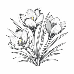 Crocus Flower Spring Blooming Image Vector Isolated on white Background