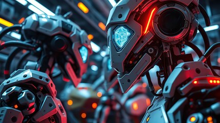 Fototapeta premium Futuristic Robots in Factory.