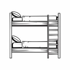 Wooden bunk bed with a ladder image vector isolated on white background.