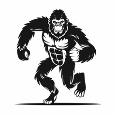 Fototapeta premium Black and white Bigfoot Running Vector Illustration isolated on white background.