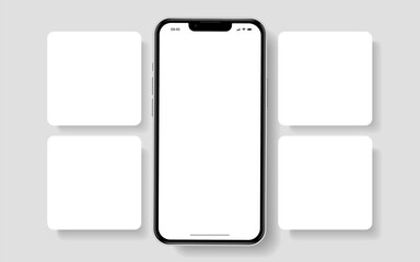 Social media carousel post template mockup. Mobile app interface with blank pictures, editable posts. Scroll frame pages, social media photography.