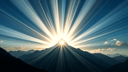 Mountain peak topped with bright starburst over blue skies - Powered by Adobe