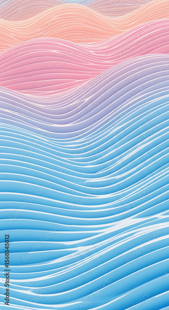 Poster Abstract image of pastel-colored wavy lines, creating a smooth, flowing texture Suitable for background, wallpaper, or banner design Free space for text