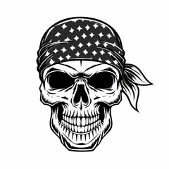 Skull Bandana Vector. Skull with bandana vector illustration on white background.