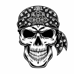 Skull Bandana Vector. Skull with bandana vector illustration on white background.