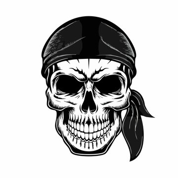 recommend clip art: Skull Bandana Vector. Skull with bandana vector illustration on white background.