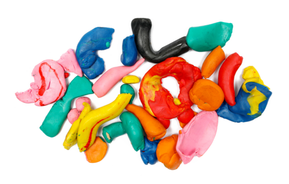pile pieces colorful plasticine isolated on white background