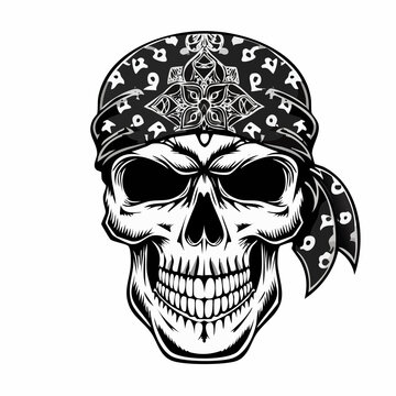 recommend clip art: Skull Bandana Vector. Skull with bandana vector illustration on white background.