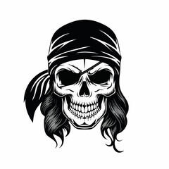 Pirate Skull Head In Bandana Vector Image on white background.