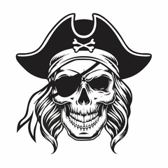 Pirate Skull Head In Bandana Vector Image on white background.