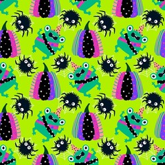 Halloween animals cartoon seamless frogs monsters pattern for wrapping and kids clothes print and party accessories
