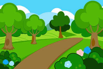 Summer Or Spring Garden Or Park Landscape With Green Nature