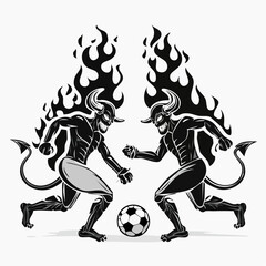 Hellfire Soccer Duel Between Demons with Intense Flames and Wild Energy image vector.