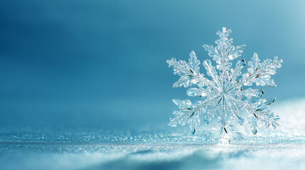 Macro Snowflake on Frosty Surface 