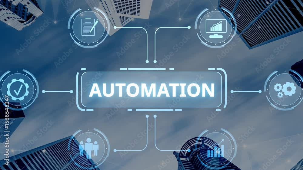 Poster modern automation drives workflow efficiency by connecting systems, people, and data. with intellige