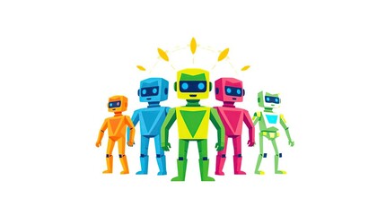 Geometric robot team stands together