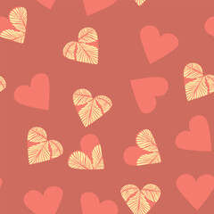 Seamless pattern with hearts. Template holiday vector illustration. Design for card, postcard, poster, print, banner. Cartoon colorful hearts on color background.