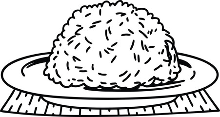 Hand-Drawn Styled Rice Mound on Plate Outline - Staple Food, Asian Cuisine & Meal Icon