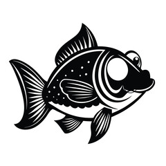 Adorable Cartoon Goldfish Character Silhouette - Aquatic Animal, Pet & Underwater Life Vector