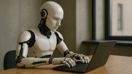 AI at Work: A Robot Typing on a Laptop