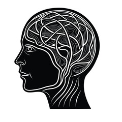  Abstract Human Head Silhouette with Intricate Brain Patterns - Mind, Complexity & Creative Thought Concept