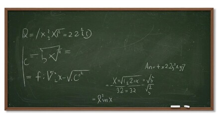 Mathematical Equations and Formulas Written in Chalk on a Green Blackboard.
