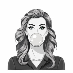 Woman Blowing Bubble Bubble Gum Image vector isolated on white background.