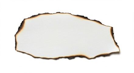 Fototapeta premium Burnt Paper Fragment on White, Isolated. Burned Edges and Blank Space for Text or Design.