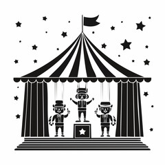 Puppet Theater Images. Black and white Puppet Theater Images vector isolated on white background.