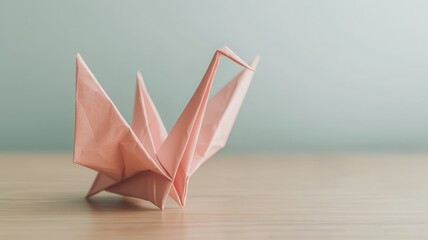 Minimalist mindful living idea. Origami crane on a wooden surface with a soft background.
