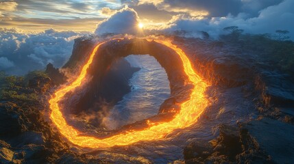 Molten lava archway formed by volcanic eruption.