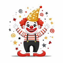 April Fools Day Cute Clown Illustration vector isolated on white background.