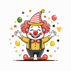 April Fools Day Cute Clown Illustration vector isolated on white background.