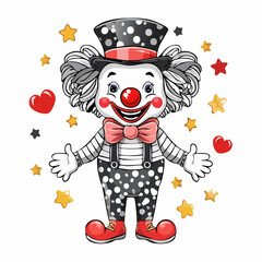 April Fools Day Cute Clown Illustration vector isolated on white background.