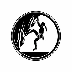 Rock Wall Climbing Silhouette Design Logo Vector isolated on white background.