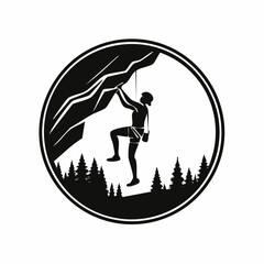 Rock Wall Climbing Silhouette Design Logo Vector isolated on white background.