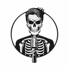 Skeleton Microphone Vector. Singer Skeleton Stock Illustrations