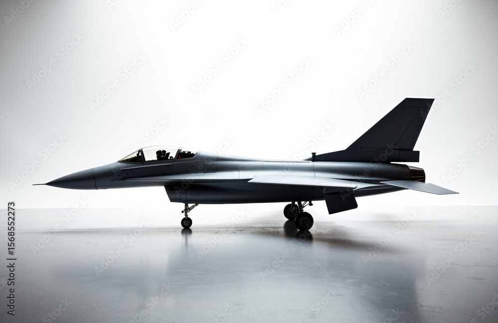 Poster fighter jet aircraft displayed in a sleek profile view on a plain background
