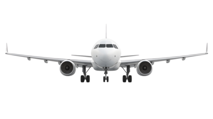 Commercial Airplane Front View Isolated on White Background