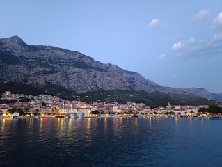 evening view of the makarska harbour croatia